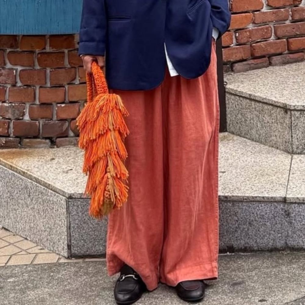 🔥BOHO 70's Retro Vintage Orange/Tan Shaggy Fringed Crocheted‎ Tote Bag Purse